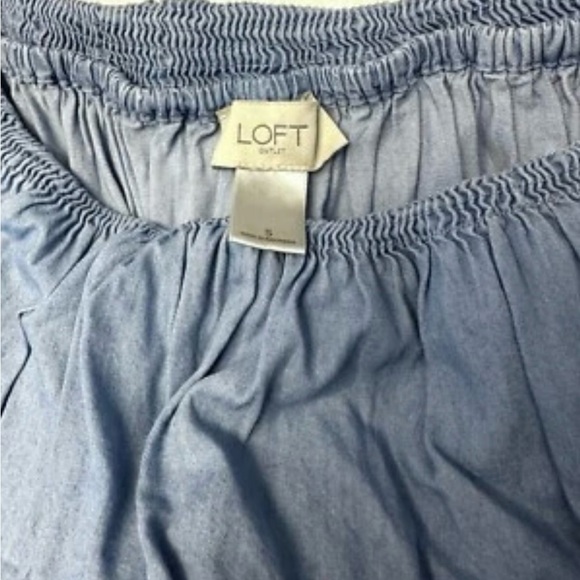 Loft Outlet Off the Shoulder Women's Small Blue Denim Dress Ruffle Neck - Picture 5 of 6